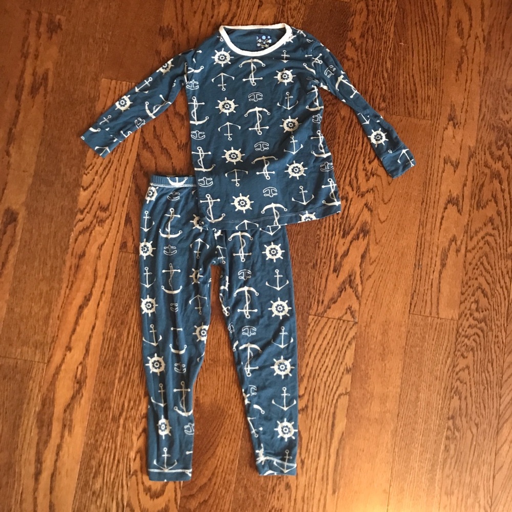 Kickee Pants 2 piece sail and anchor navy pjs